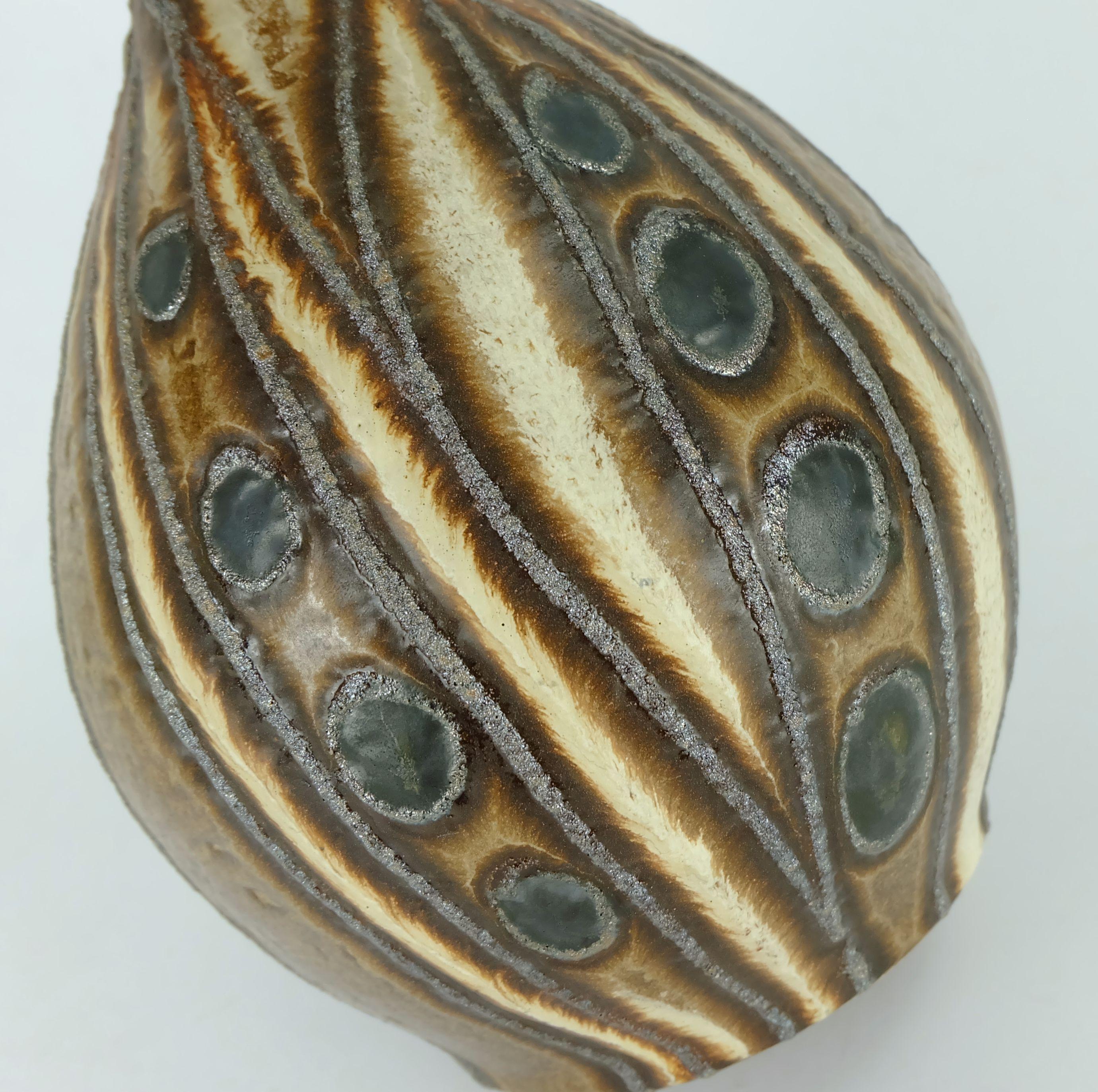 Bay Keramik VASE model 610 25 fat lava circle and wave pattern beige brown 70s Bon état - En vente à Mannheim, DE