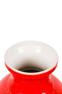 Bay Keramik West German Black Floral Pattern and Red Glazed Ceramic Vase