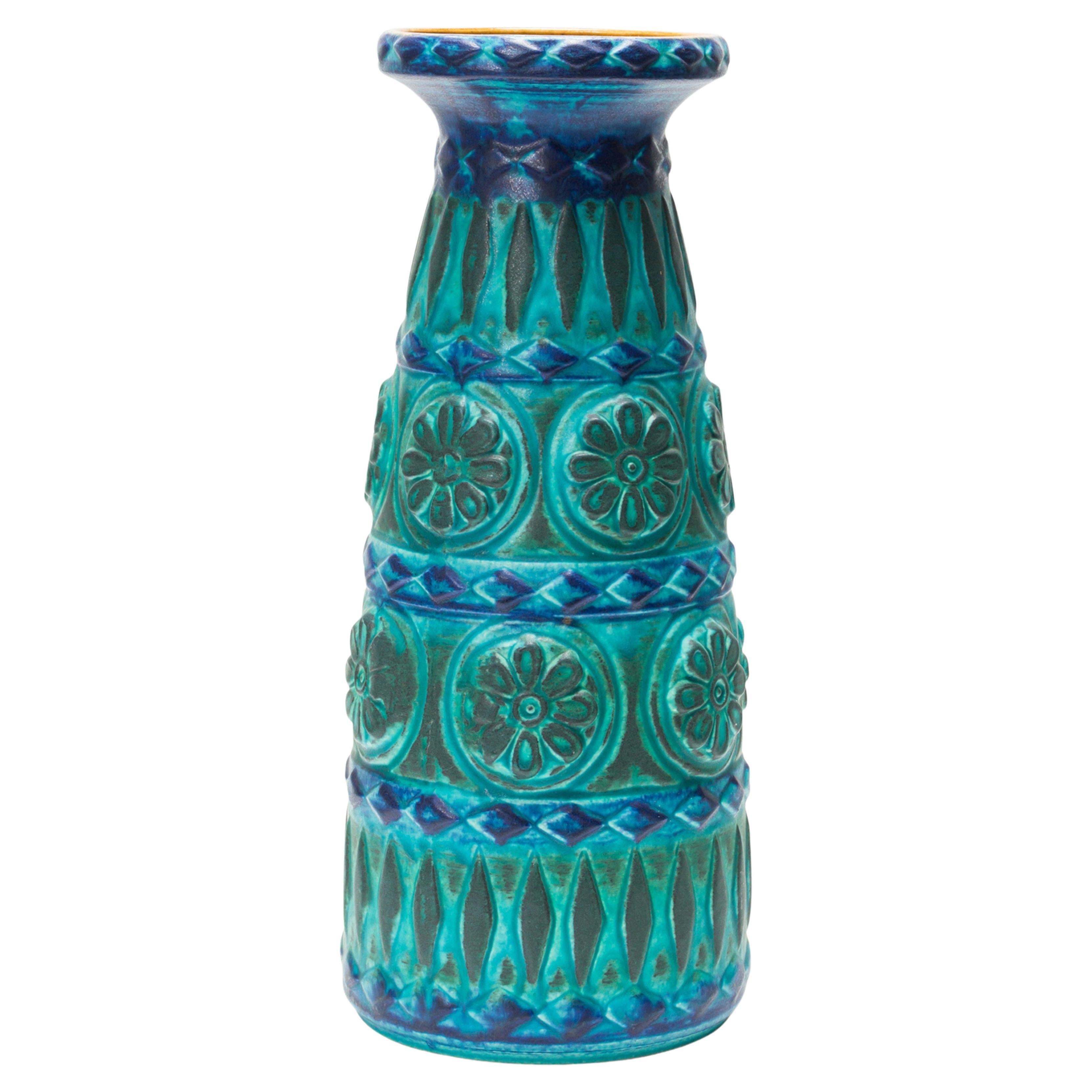Bay Keramik West German Mid-Century Blue Vase For Sale
