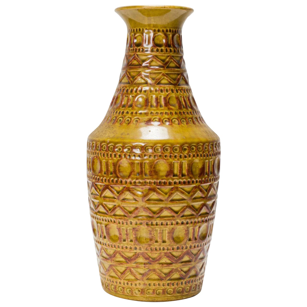 Bay Keramik West German Mid-Century Geometric Banded Design Glazed Ceramic Vase