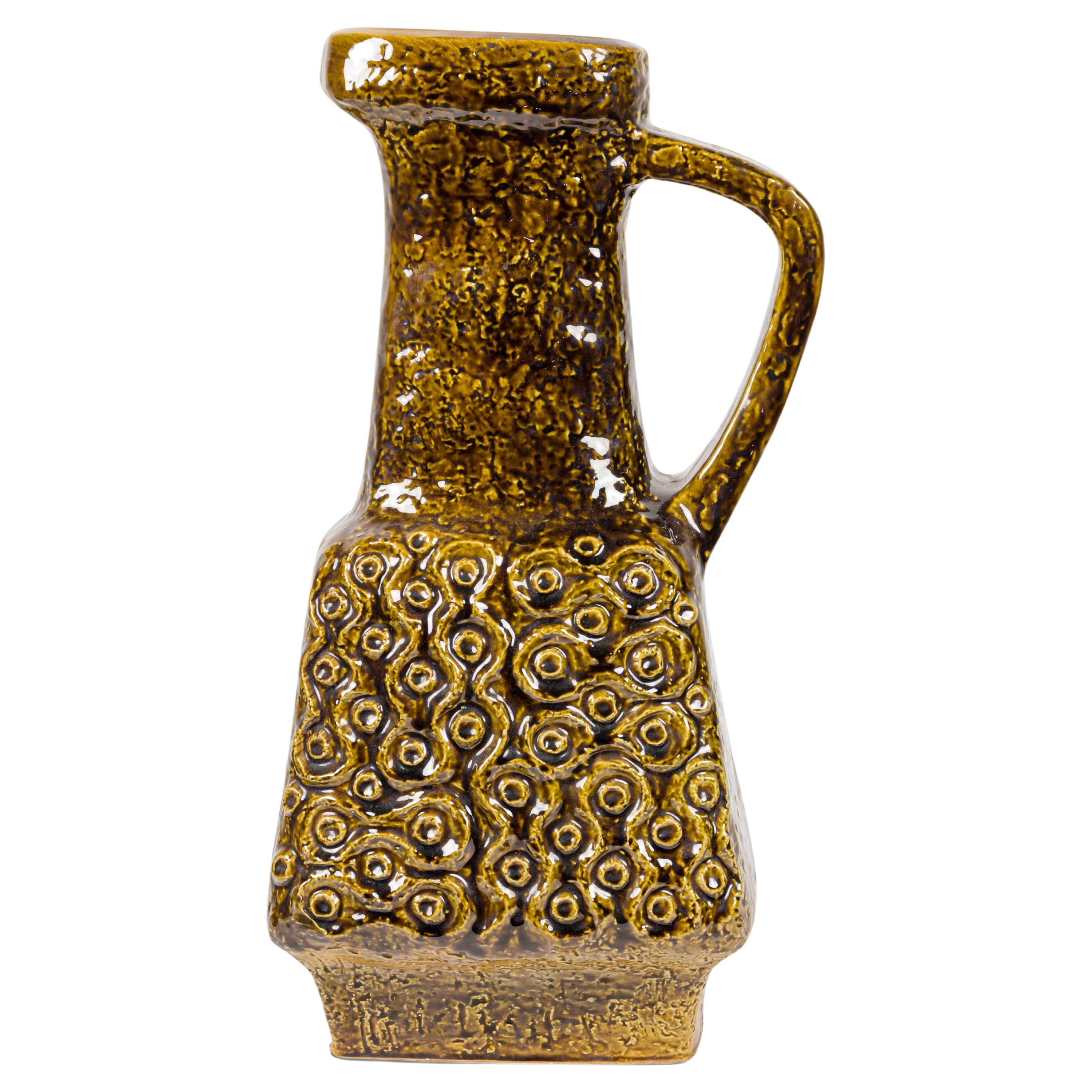 Bay Keramik West German Mid-Century Pitcher Vase with Incised Geometric Details For Sale