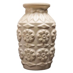 Bay Keramik West German Mid-Century Raised Flower and Leaf Design Ceramic Vase