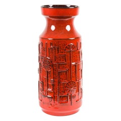 Bay Keramik West German Mid-Century Raised Geometric Patterned Ceramic Vase