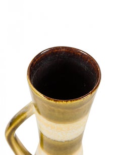 Bay Keramik West German Mid-Century Yellow Green and Beige Striped Glaze Ceramic