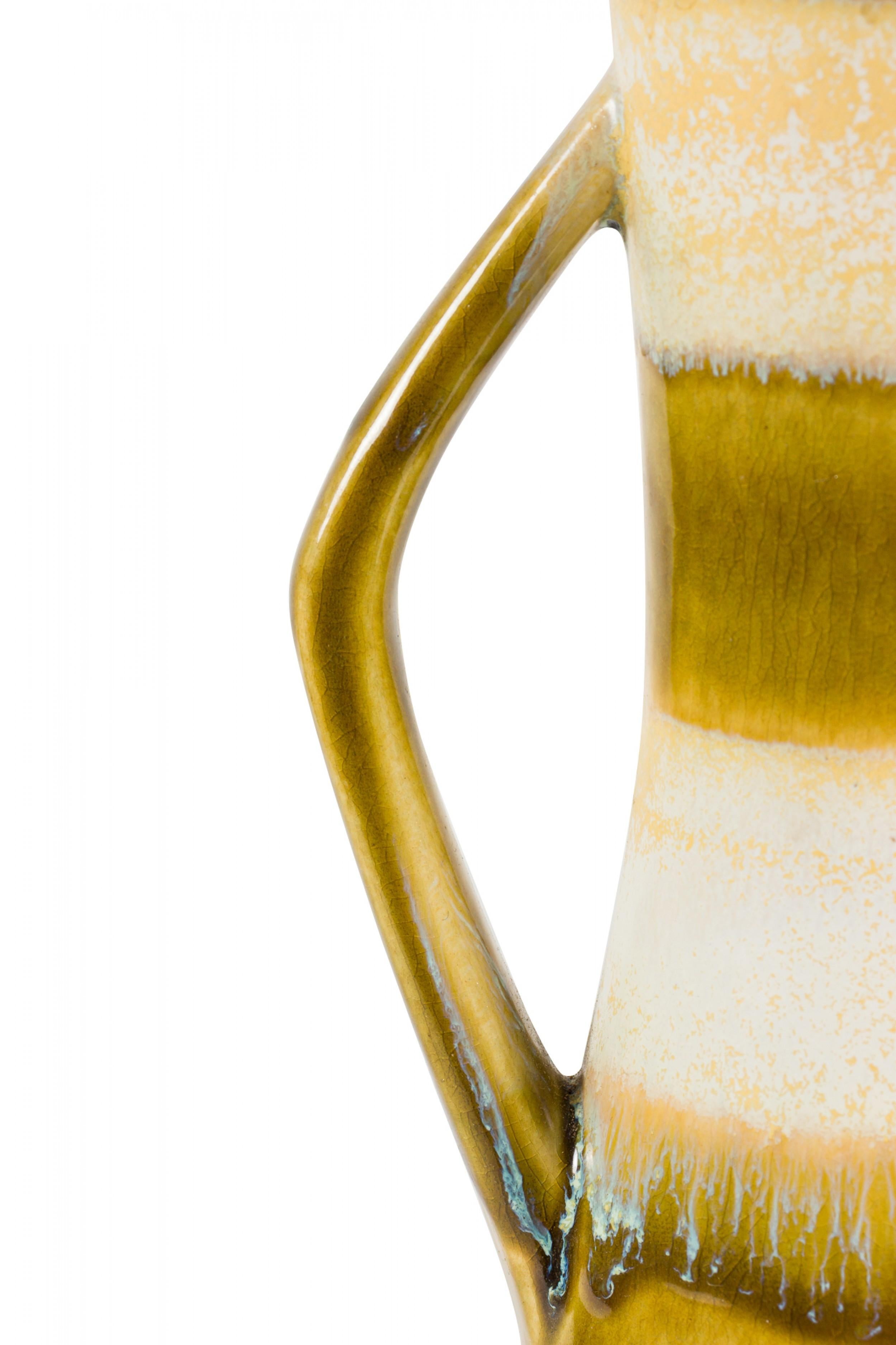 Mid-Century Modern Bay Keramik West German Mid-Century Yellow Green and Beige Striped Glaze Ceramic For Sale