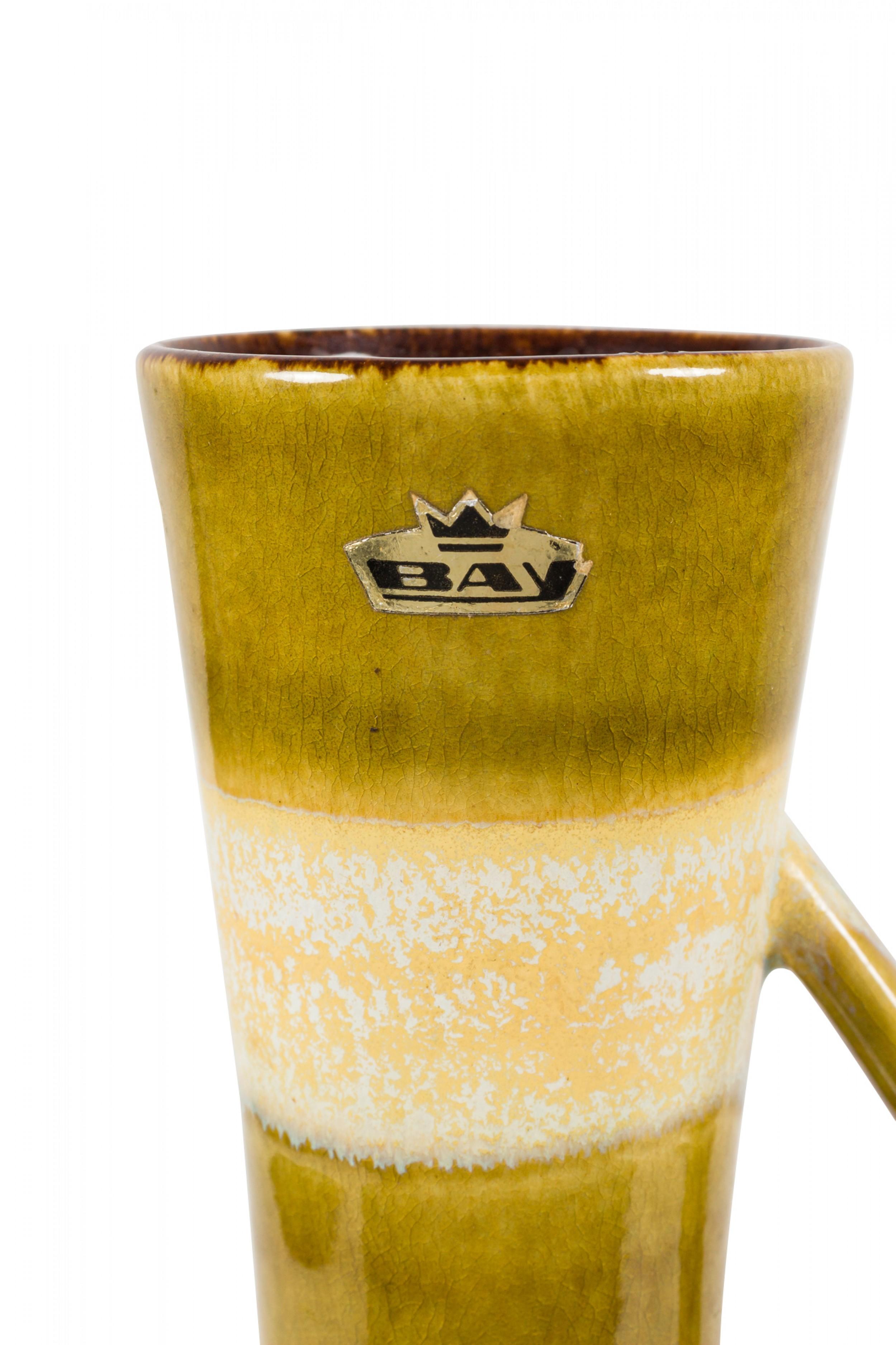Bay Keramik West German Mid-Century Yellow Green and Beige Striped Glaze Ceramic For Sale 1