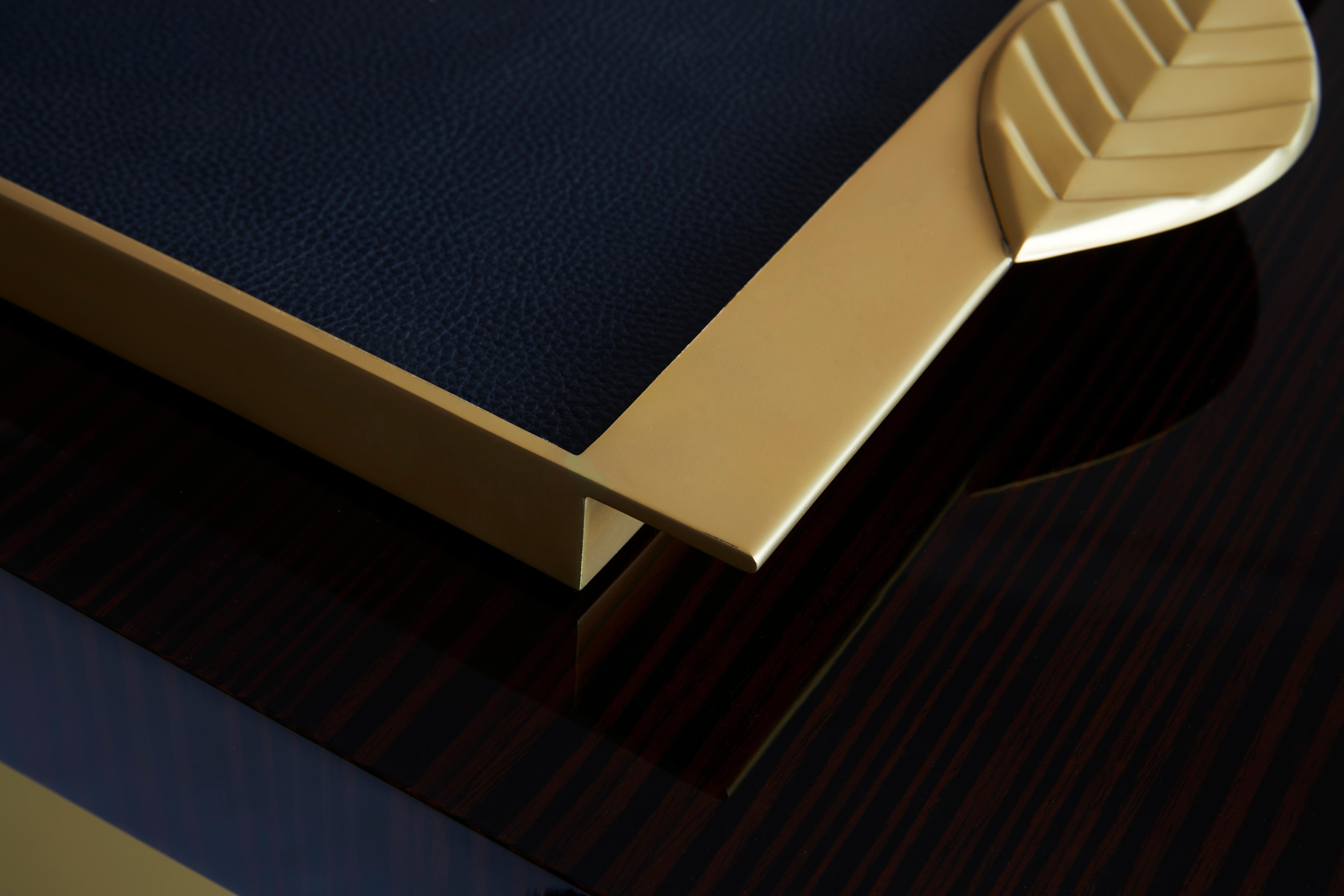 Portuguese Modern Handcrafted Tray in Solid Brass and Leather by Belbar Studio For Sale
