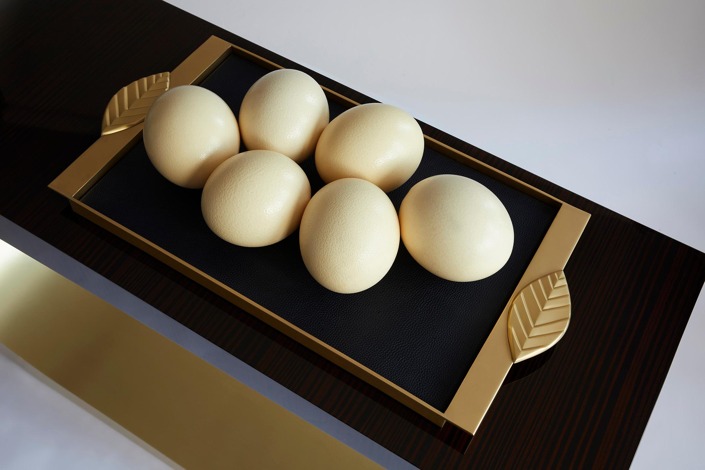 Modern Handcrafted Tray in Solid Brass and Leather by Belbar Studio In New Condition For Sale In LONDON, GB