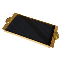 Modern Handcrafted Tray in Solid Brass and Leather by Belbar Studio