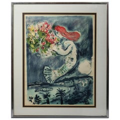 Vintage "Bay of Angels" Print After Original by Marc Chagall, Abstract of Mermaid