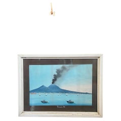 Vintage Bay of Naples Gouache Seascape with Vesuvius Erupting, 1906