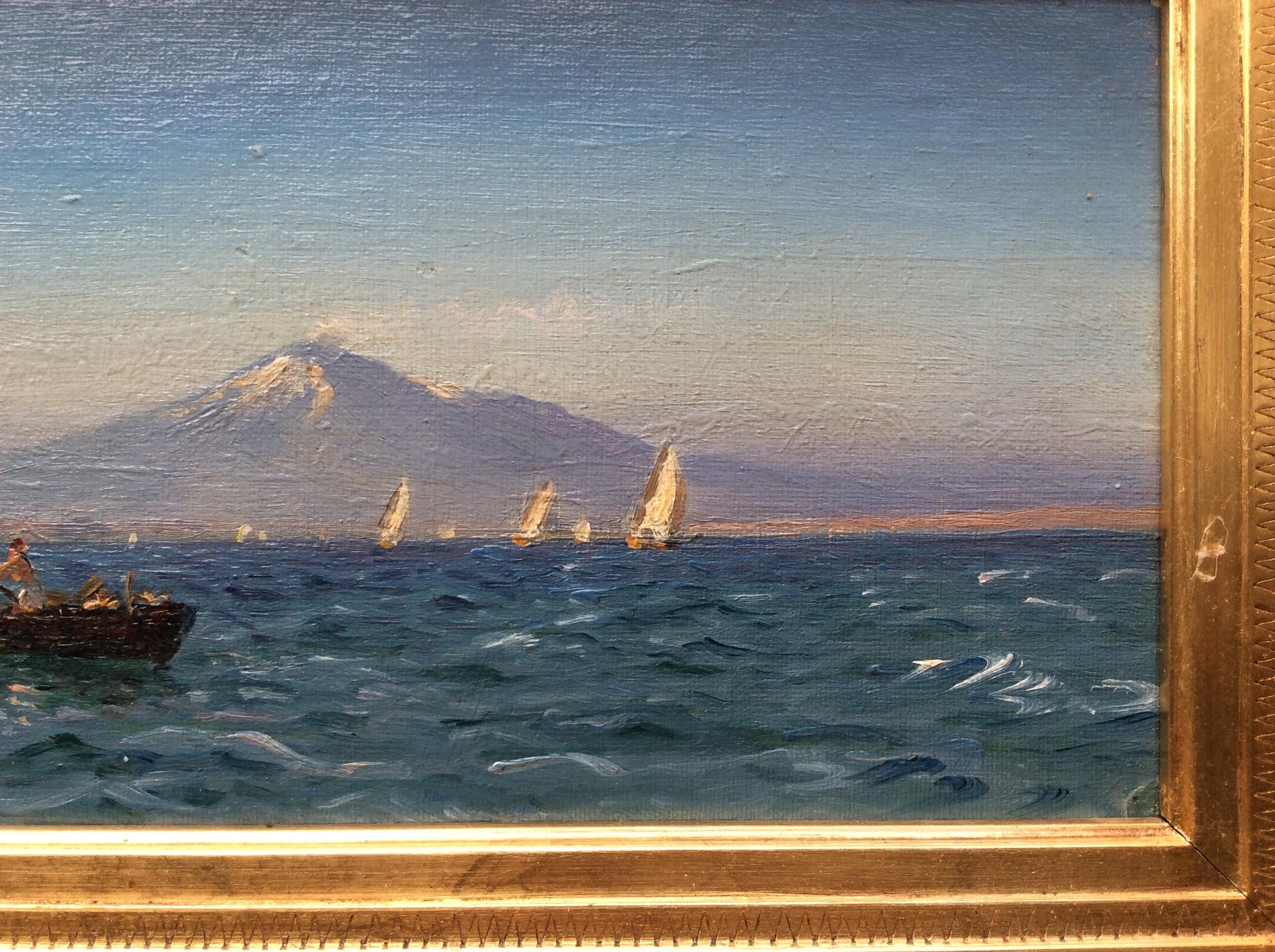 A painting signed H.Lubbers 1911 from the bay of Neaples, with Vesuv in background. Holger Lubbers 1850-1931.