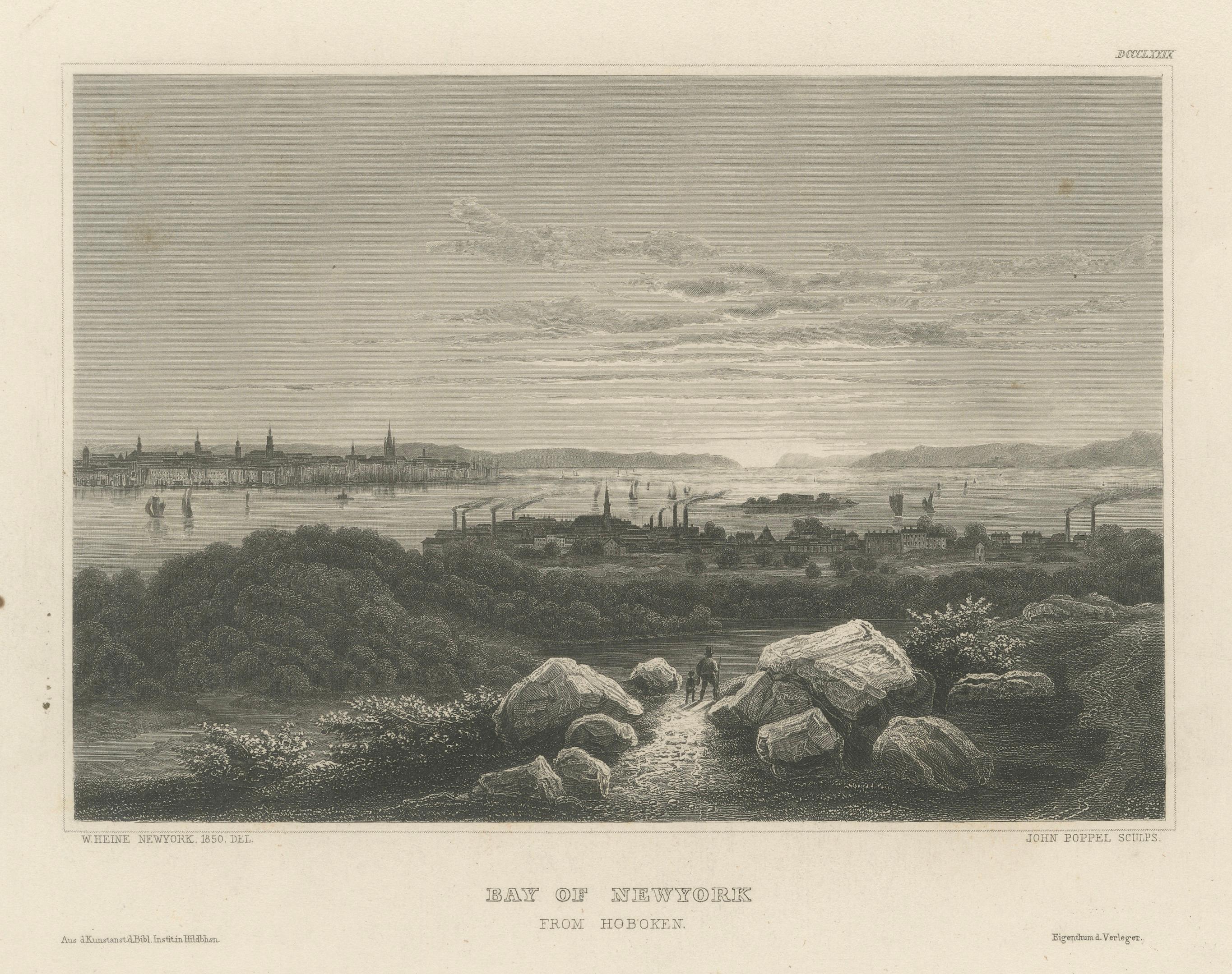 Bay of New York from Hoboken – Antique New York Harbor Engraving, c.1850