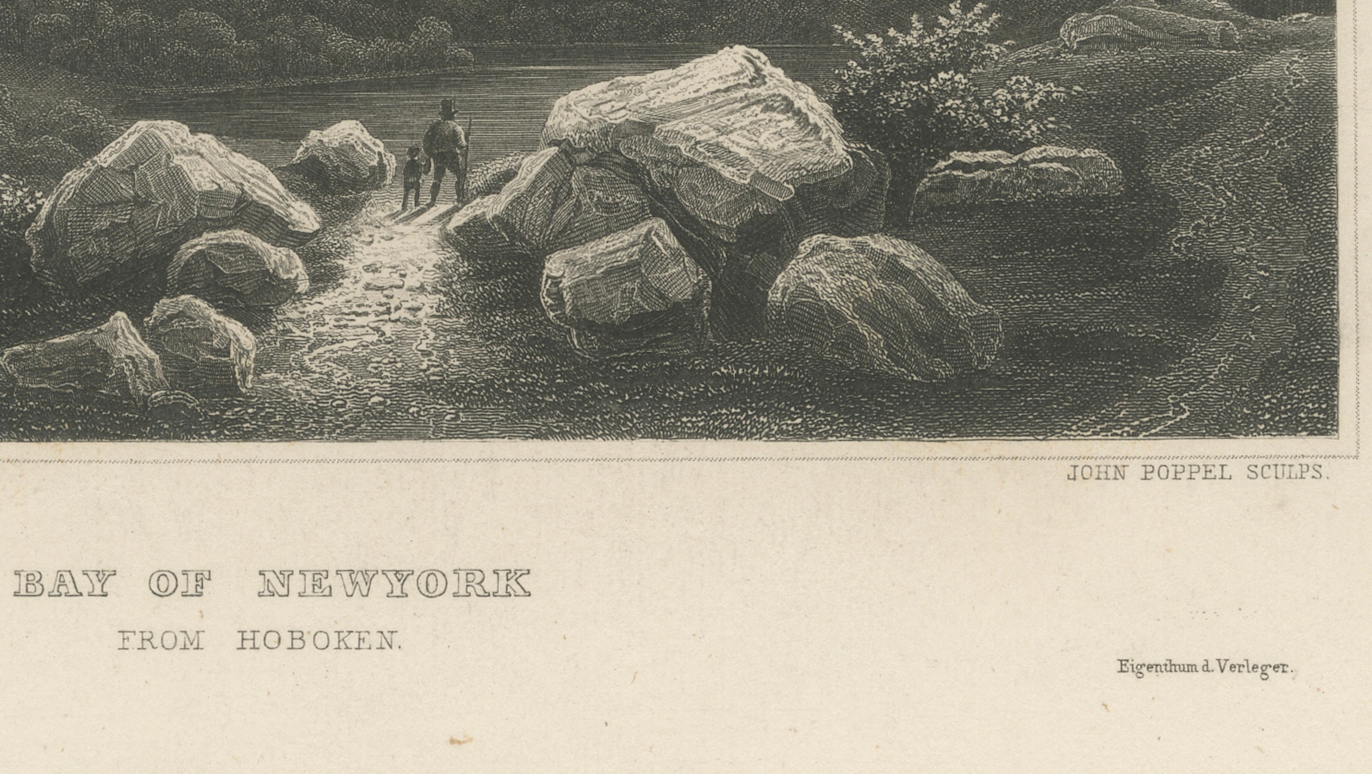 Bay of New York from Hoboken – Antique New York Harbor Engraving, c.1850