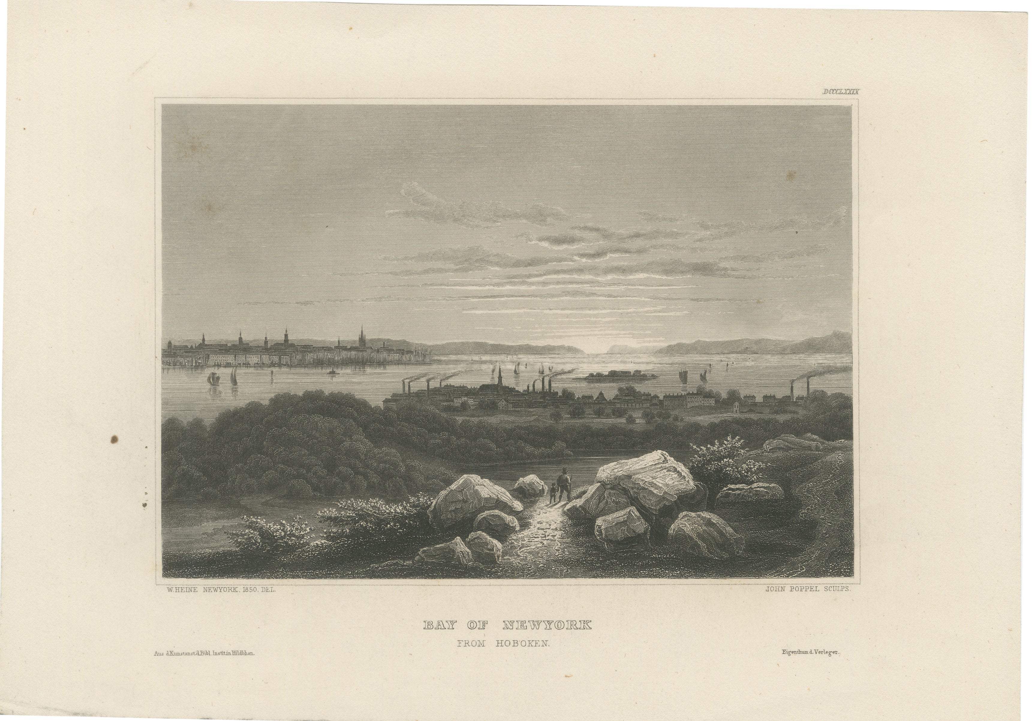Bay of New York from Hoboken – Antique New York Harbor Engraving, c.1850 For Sale