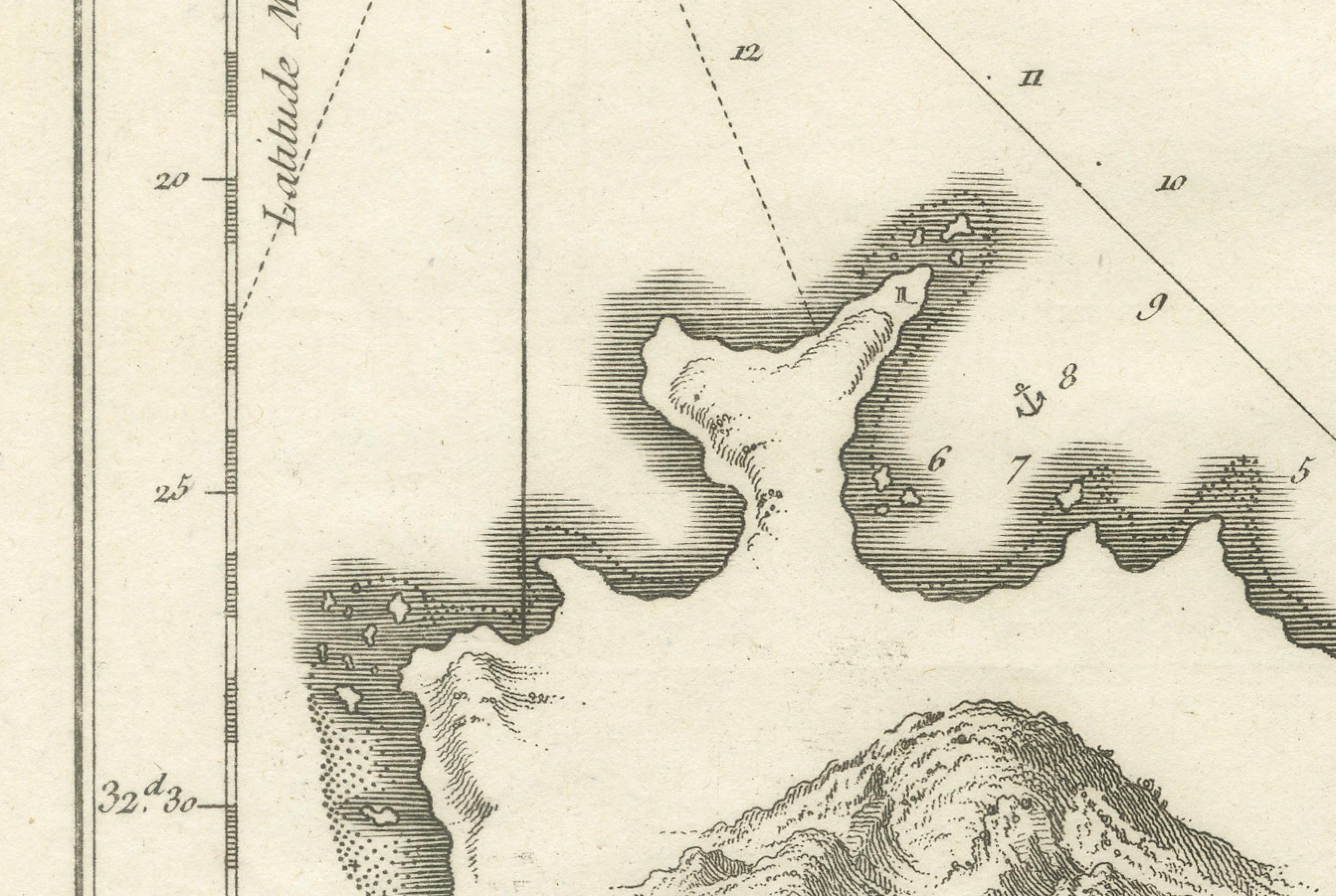 Bay of Saint Helena: French Naval Chart by N.B. Ingénieur de la Marine, 18th Century  

This meticulously detailed copper engraving, titled 'Carte de la Baye de Sainte Helene' (Map of the Bay of Saint Helena), was drawn by N.B., an engineer of the
