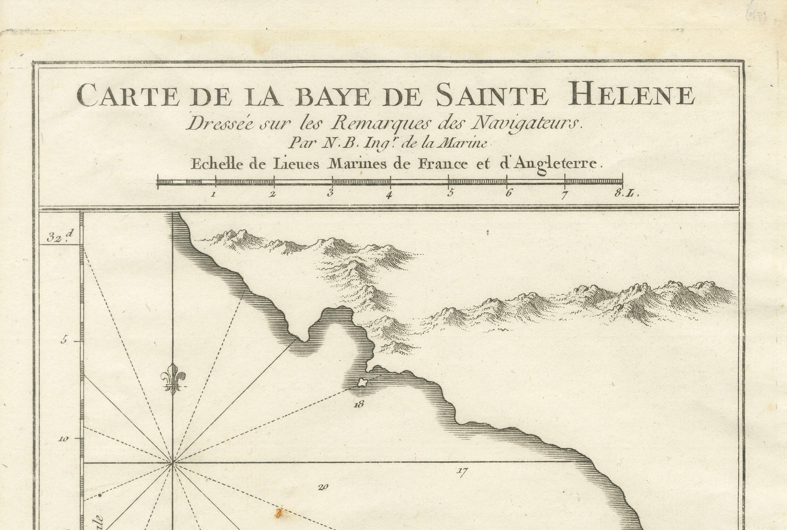 Late 18th Century Bay of Saint Helena: French Naval Chart by N.B. Ingénieur de la Marine, ca.1770 For Sale