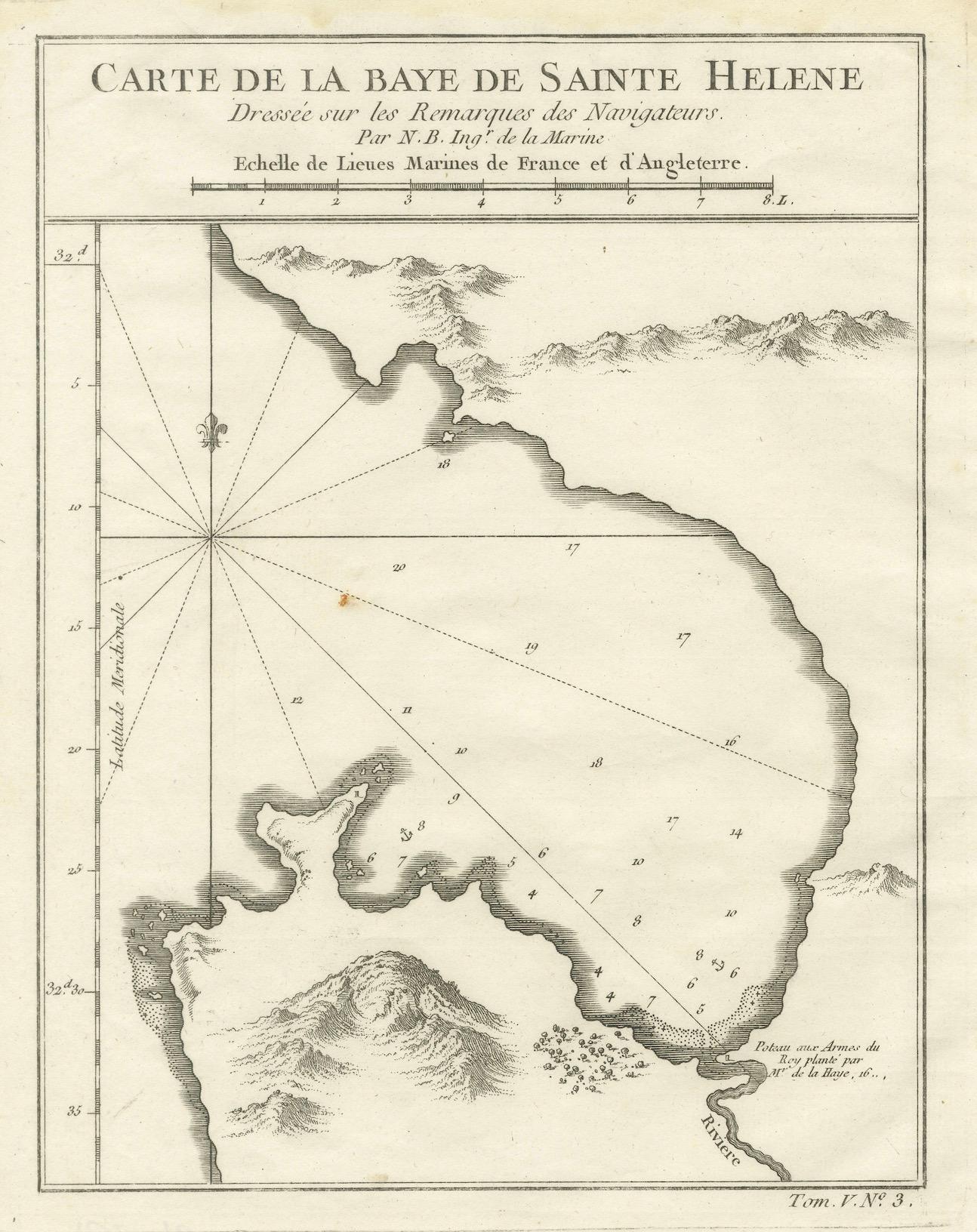 Paper Bay of Saint Helena: French Naval Chart by N.B. Ingénieur de la Marine, ca.1770 For Sale