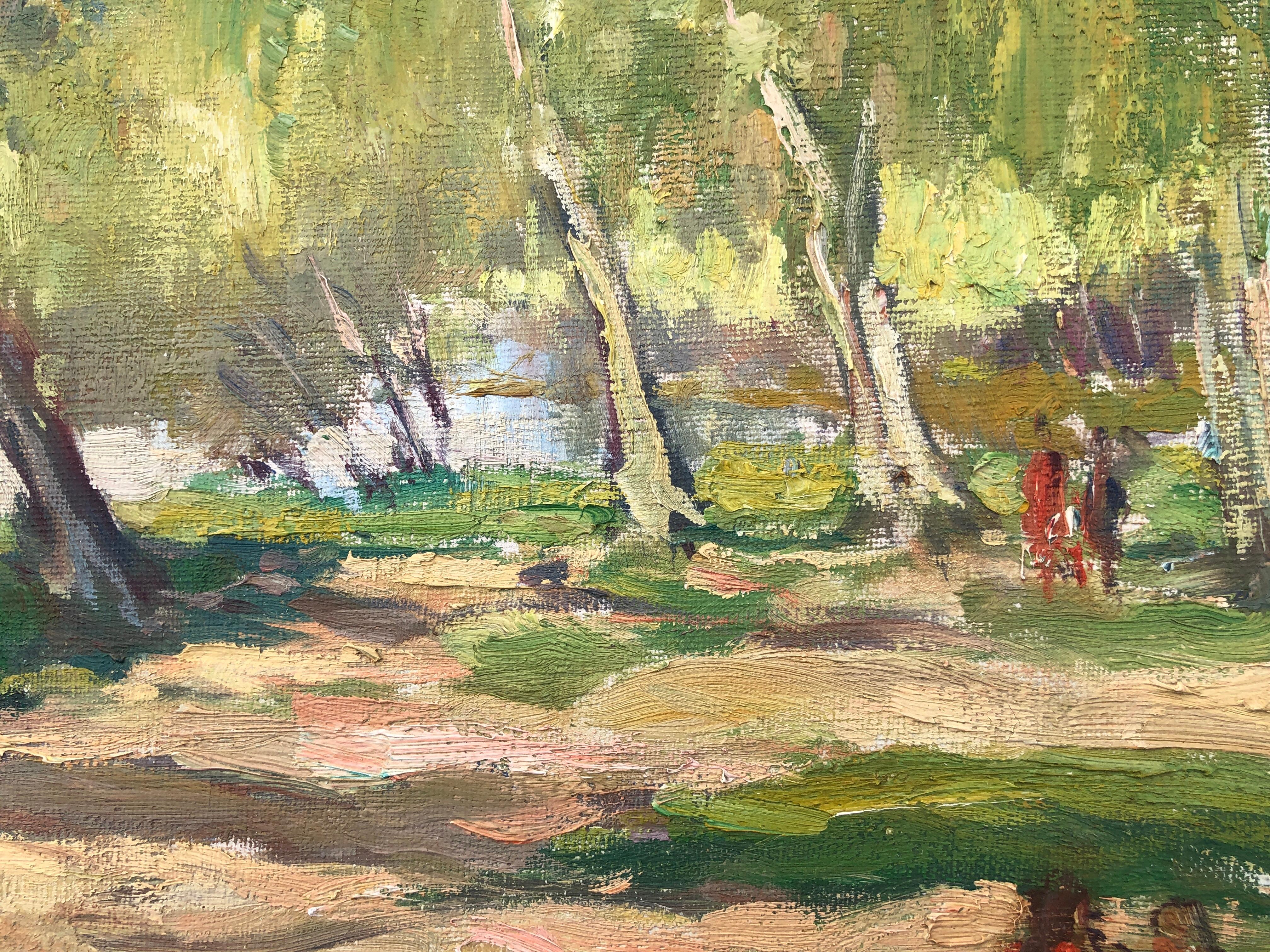Zaragoza, Espagne, peinture à l'huile sur toile impressionniste de paysage espagnol - Gris Landscape Painting par Bay Sala