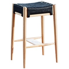 Tabouret de bar Bay, tabouret de bar moderne en chêne blanc et assise tissée en corde, fabriqué à la main