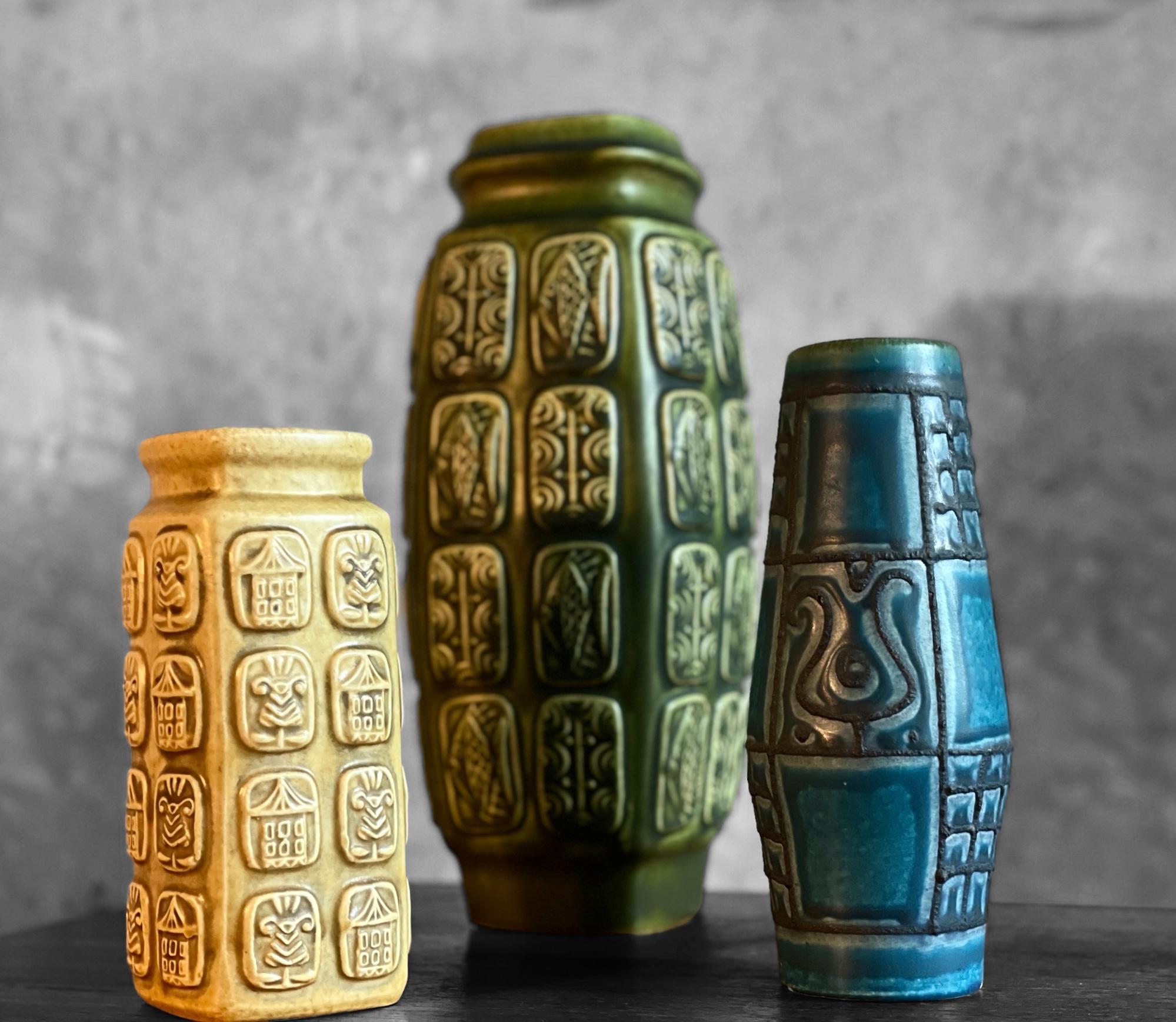 Mid-Century Modern Bay West Germany Mid-Century Ceramic Vase Green For Sale