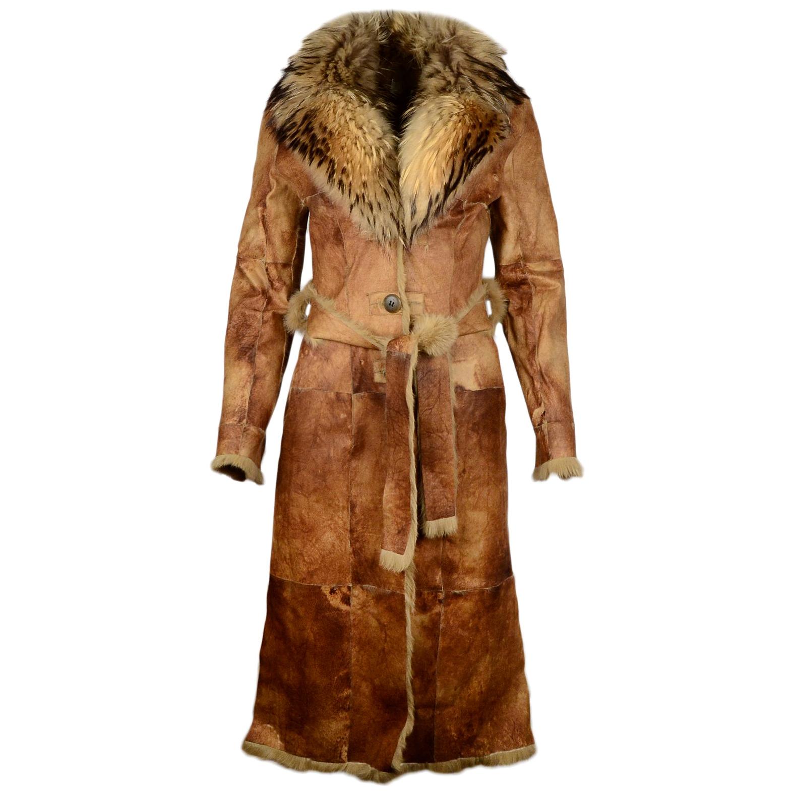 Baya Paris Tan Reversible Shearling/Fur Coat W/ Fur Collar 
Belt Sz S