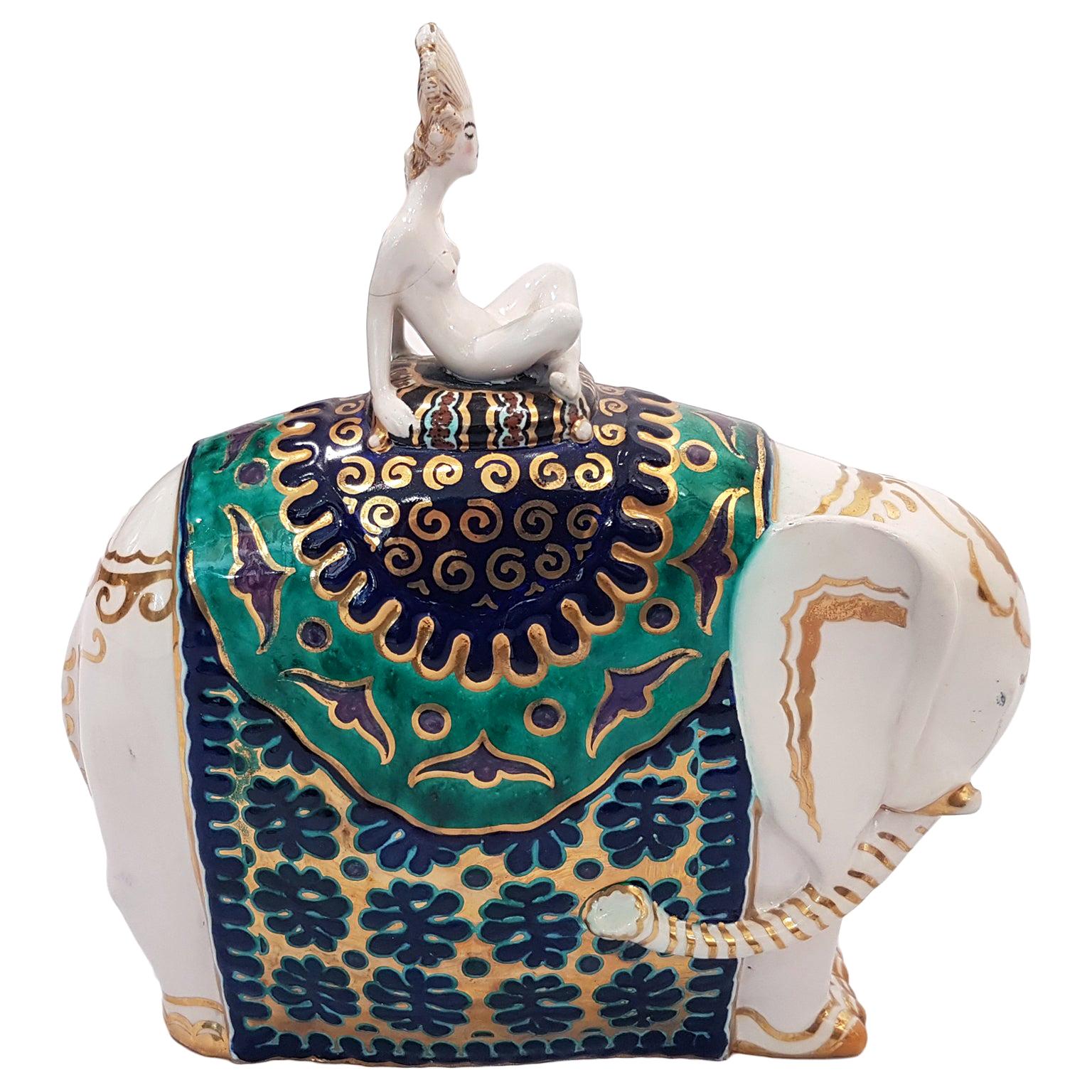 Bayadera su elefante, ceramica d'epoca di Francesco Nonni, 1922