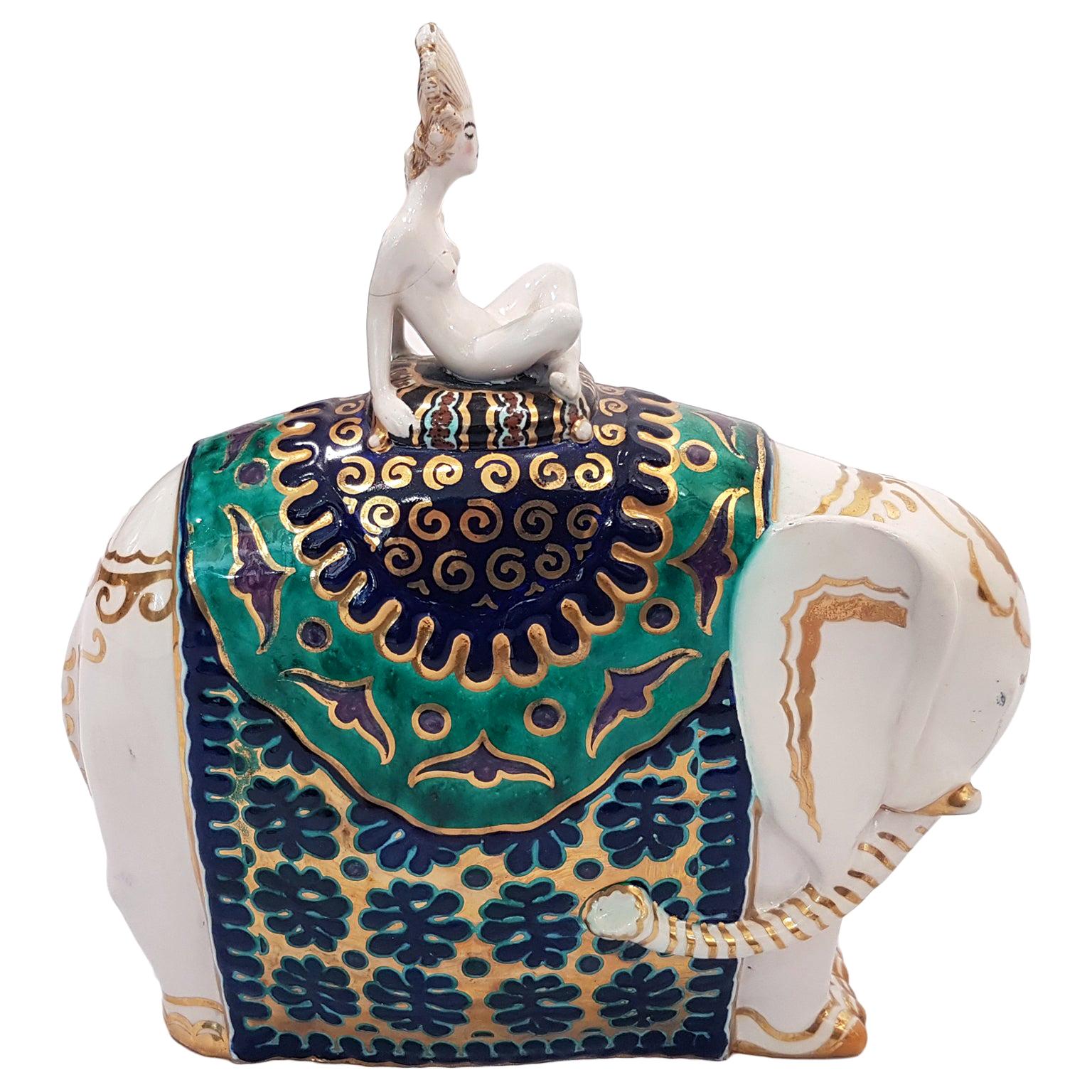 Bayadera on Elephant, Vintage Ceramic by Francesco Nonni, 1922 For Sale