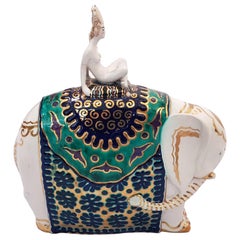 Bayadera on Elephant, Antique Ceramic by Francesco Nonni, 1922