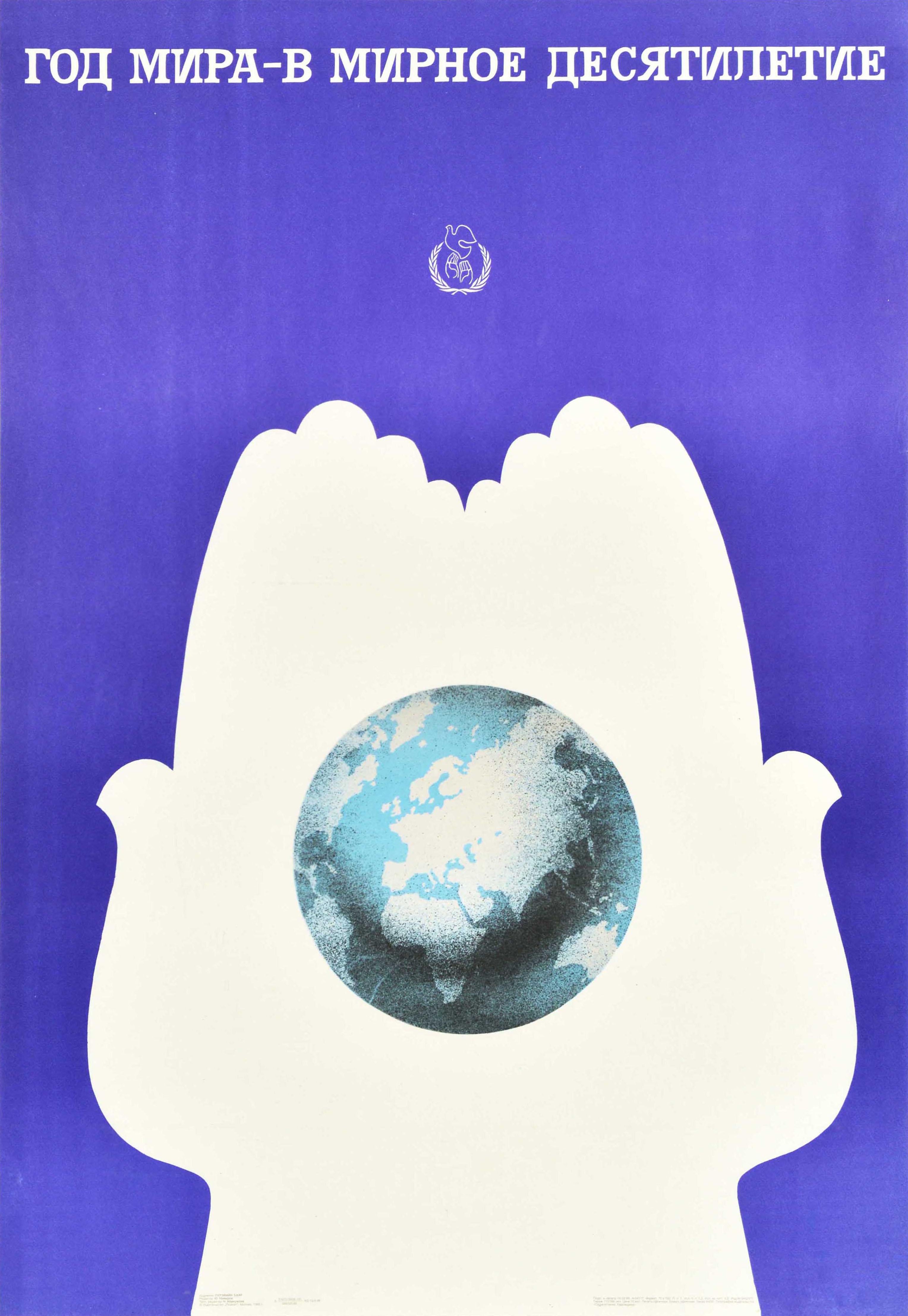 Print di Bayar - Poster sovietico originale d'epoca delle Nazioni Unite Anno della Pace Colomba Arte Mondiale URSS