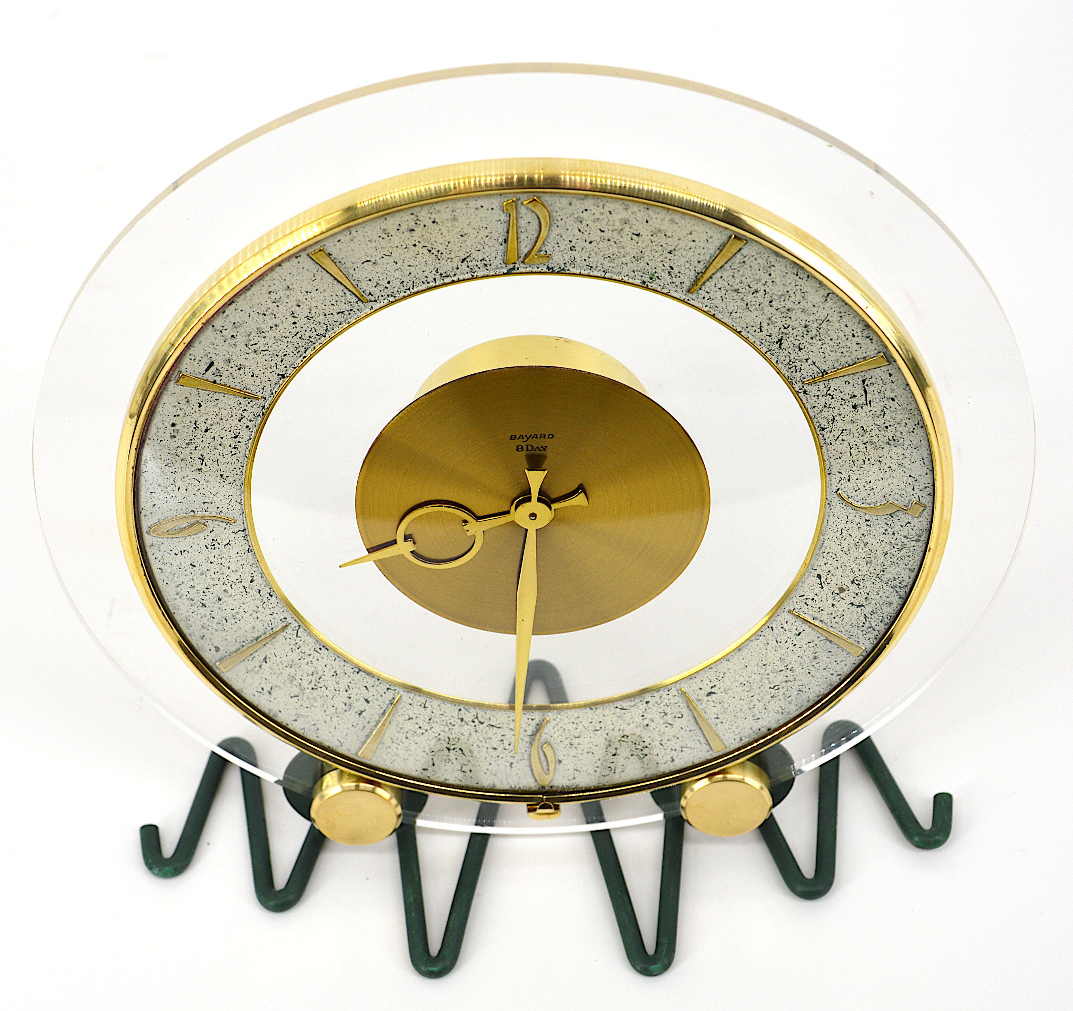Brass Bayard, French Art Deco Round Clock, 1930s
