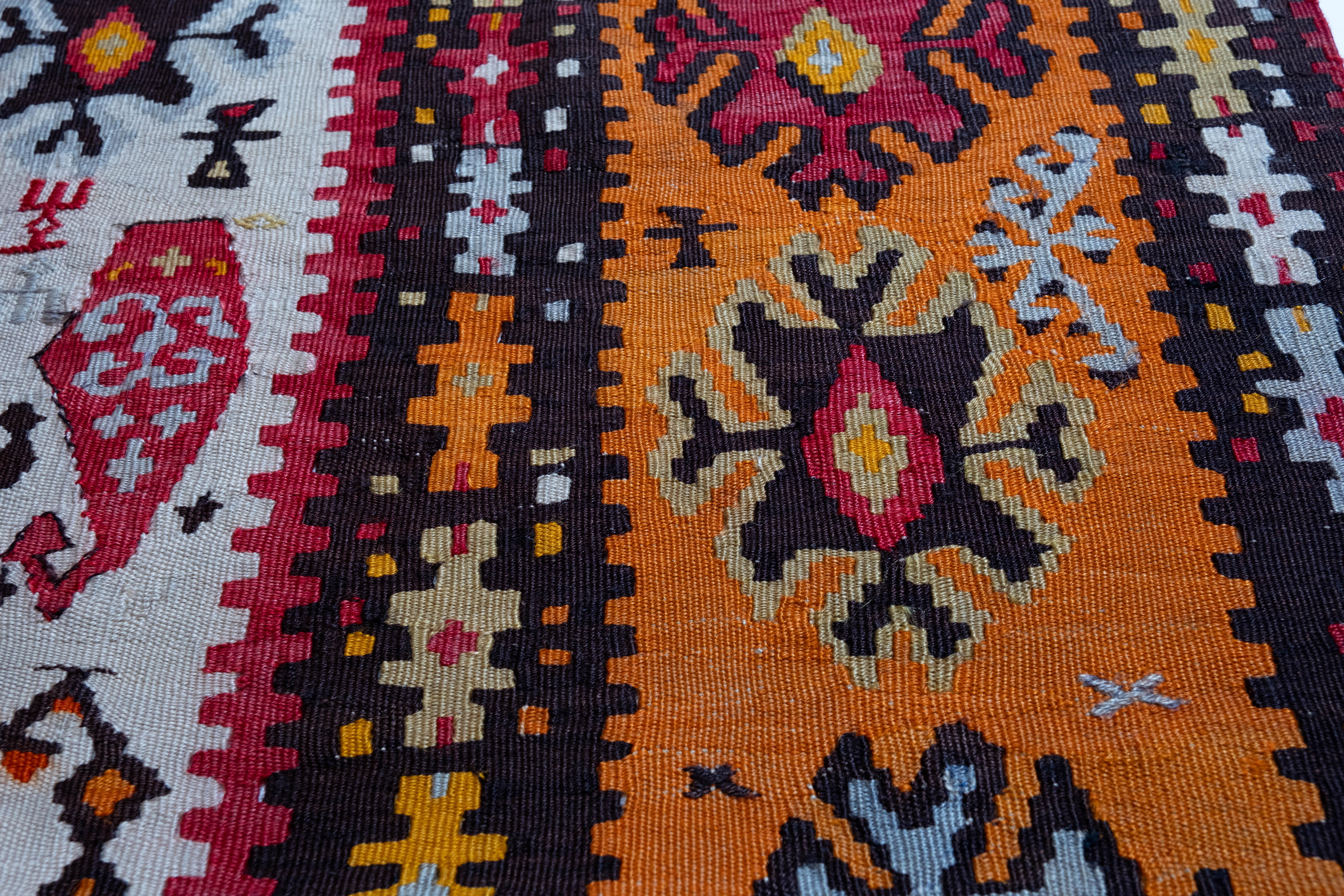 Hand-Woven Bayburt Kilim Rug Vintage Wool Old Eastern Anatolian Turkish Carpet For Sale