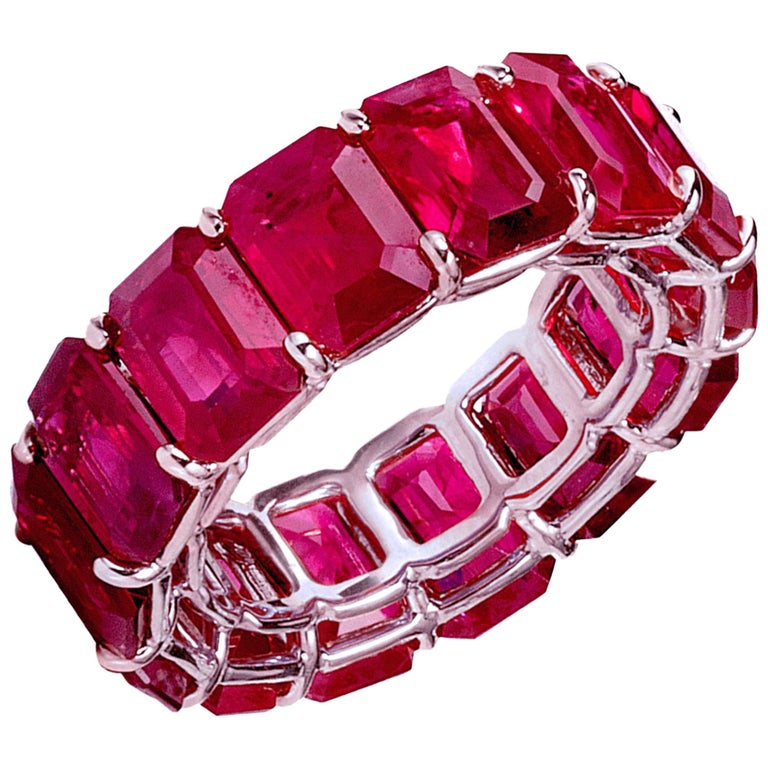 Bayco 14.99 Carat Emerald-Cut Ruby Platinum Eternity Ring For Sale at