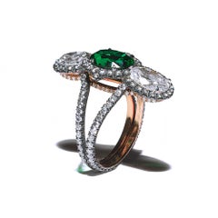 Bayco 1.95 Carat No Oil Zambian Emerald Diamond 20kt Gold Oxidized Silver Ring