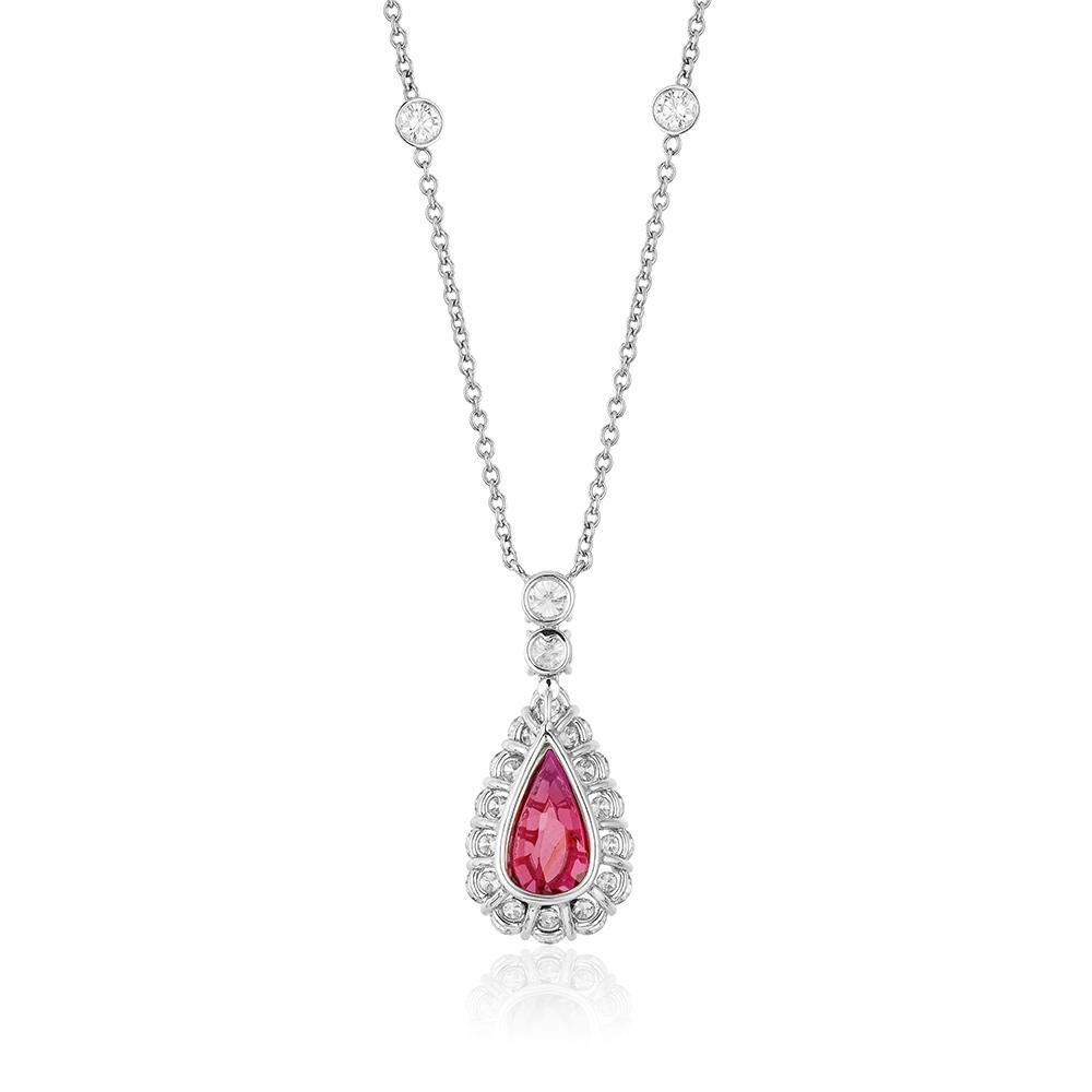 Modern Bayco 4.03 Carat Natural Unheated Mozambique Ruby Diamond Platinum Pendant For Sale