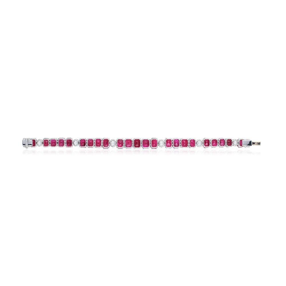 Modern Bayco 49.18 Total Carat Ruby Diamond Platinum Bracelet For Sale