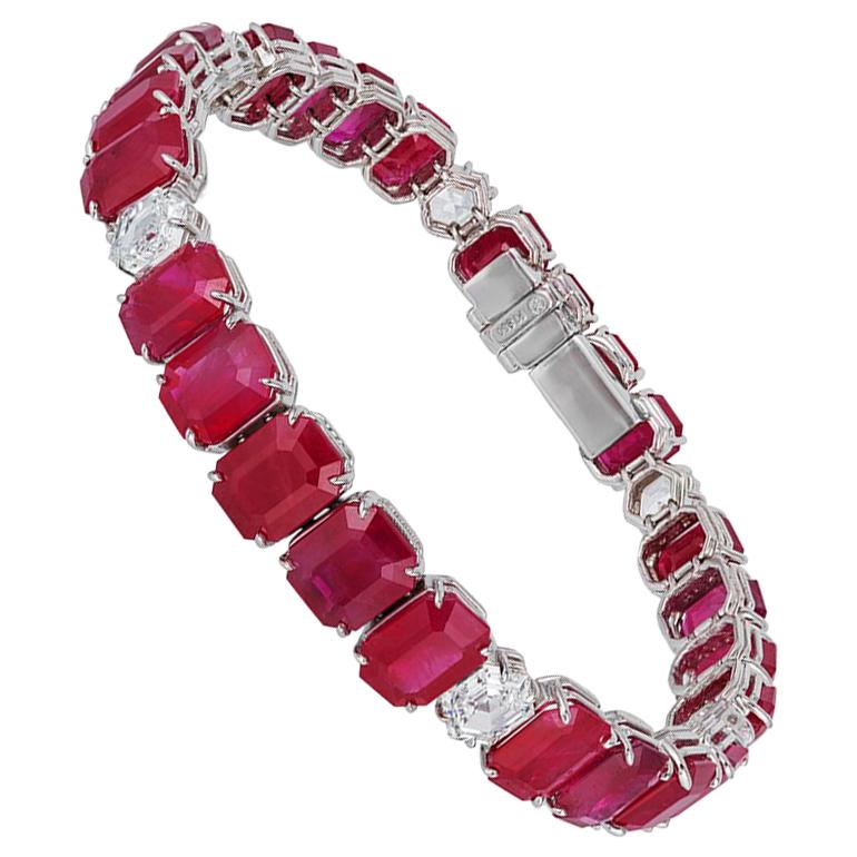 Bayco 49.18 Total Carat Ruby Diamond Platinum Bracelet For Sale