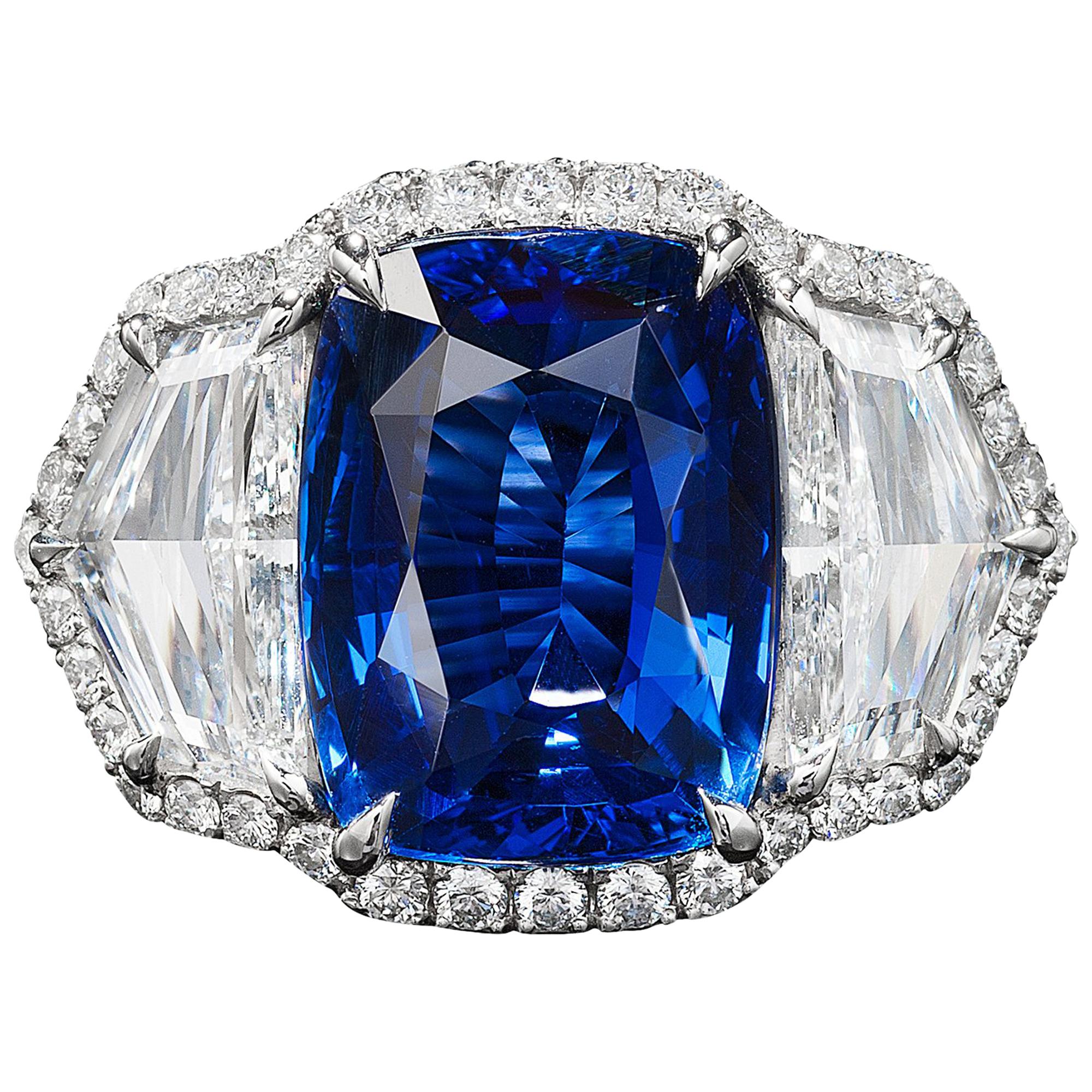 Bayco 7.60 Carat Burma No Heat Sapphire Diamond Platinum Ring For Sale