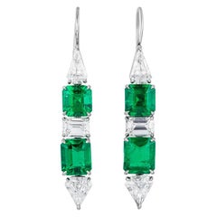 Bayco 8.47 Total Carats Colombian Emerald Diamond Platinum Earrings