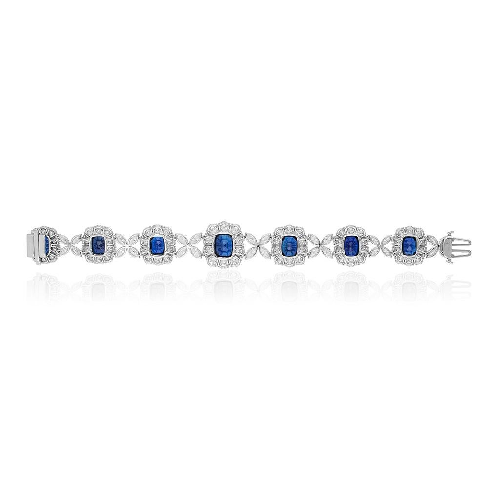 Modern Bayco AGL Certified 56.07 Carat, Burma Sapphire Diamond Platinum Bracelet For Sale