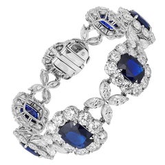 Bayco AGL Certified 56.07 Carat, Burma Sapphire Diamond Platinum Bracelet