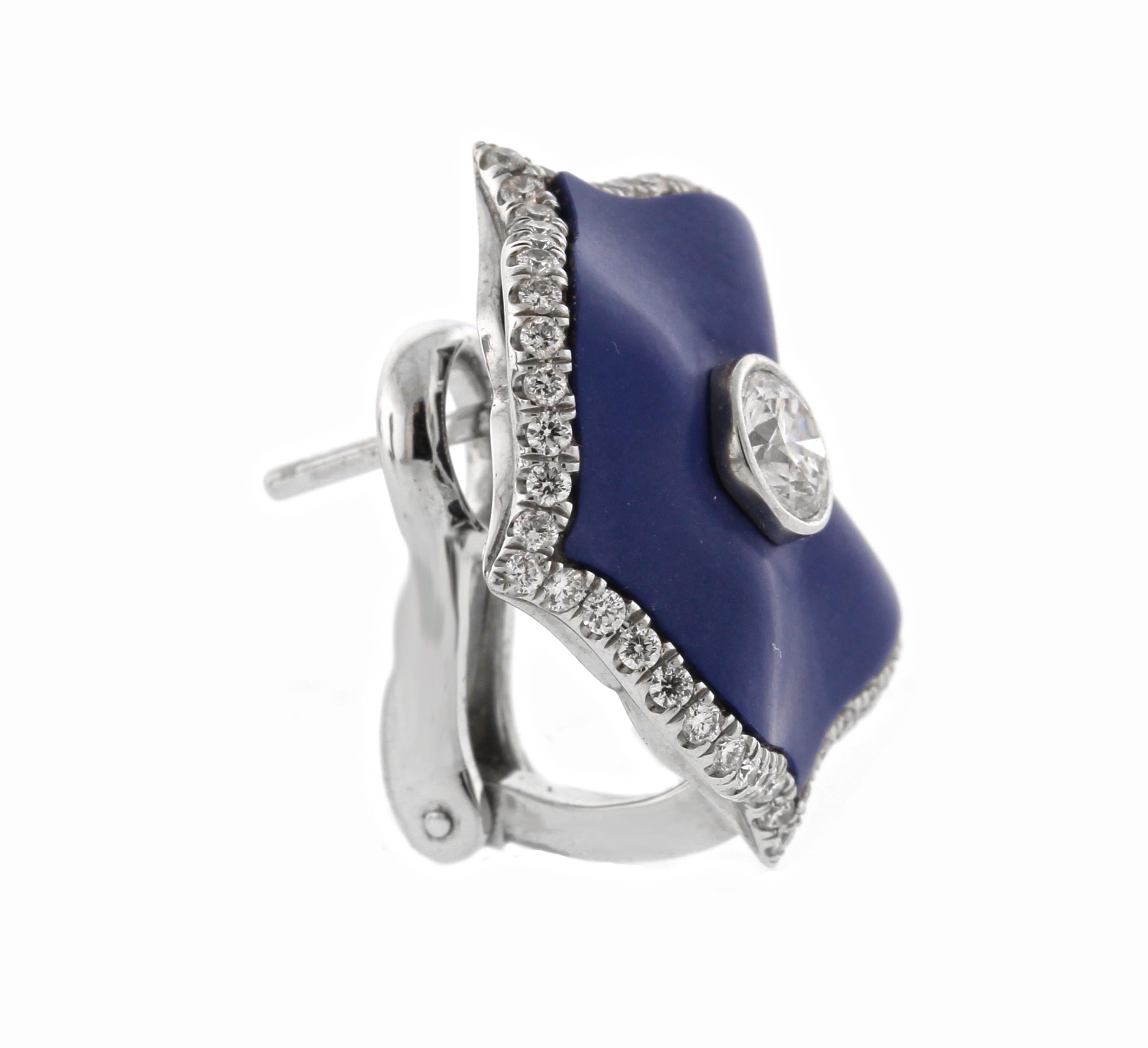 Bayco Blaue Lotus-Diamant-Ohrringe aus Keramik (Brillantschliff) im Angebot