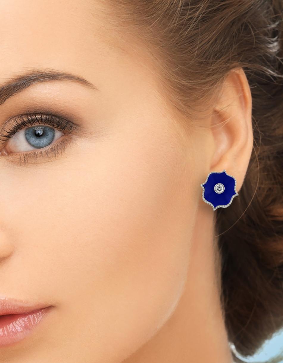 Boucles d'oreilles Lotus Diamant en céramique bleue Bayco Unisexe en vente