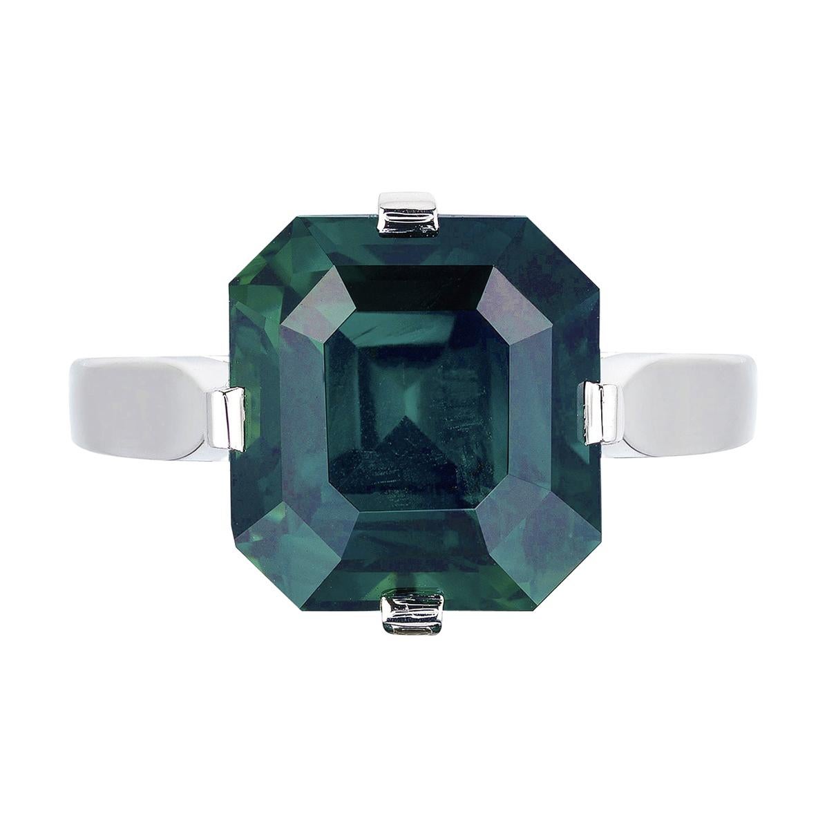 Bayco CDC Certified 10.42 Carat Unheated Green Sapphire Platinum Cocktail Ring For Sale