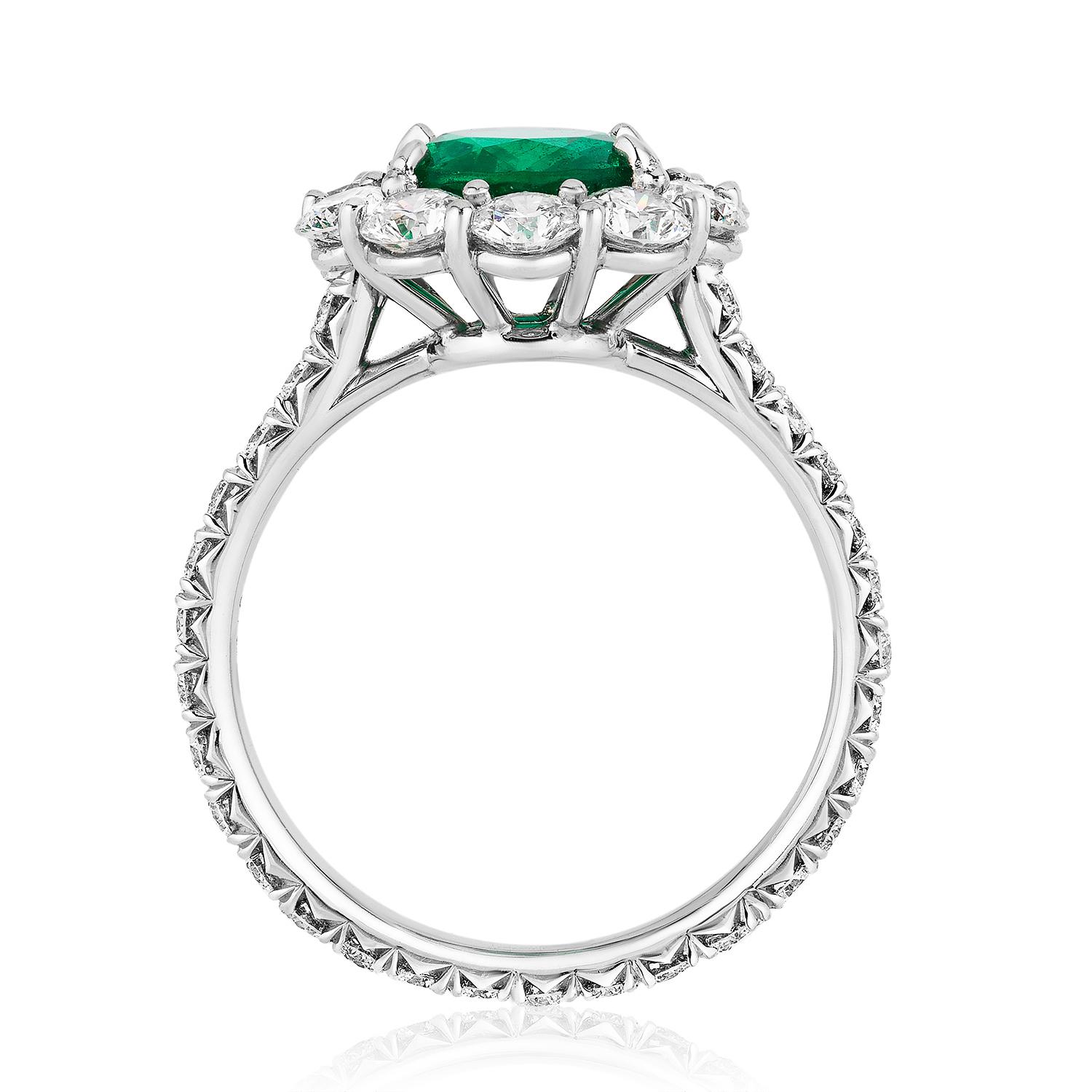 Modern Bayco CDC Certified 1.25 Carat No Oil Zambian Emerald Diamond Platinum Ring