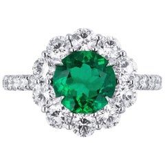 Bayco CDC Certified 1.25 Carat No Oil Zambian Emerald Diamond Platinum Ring