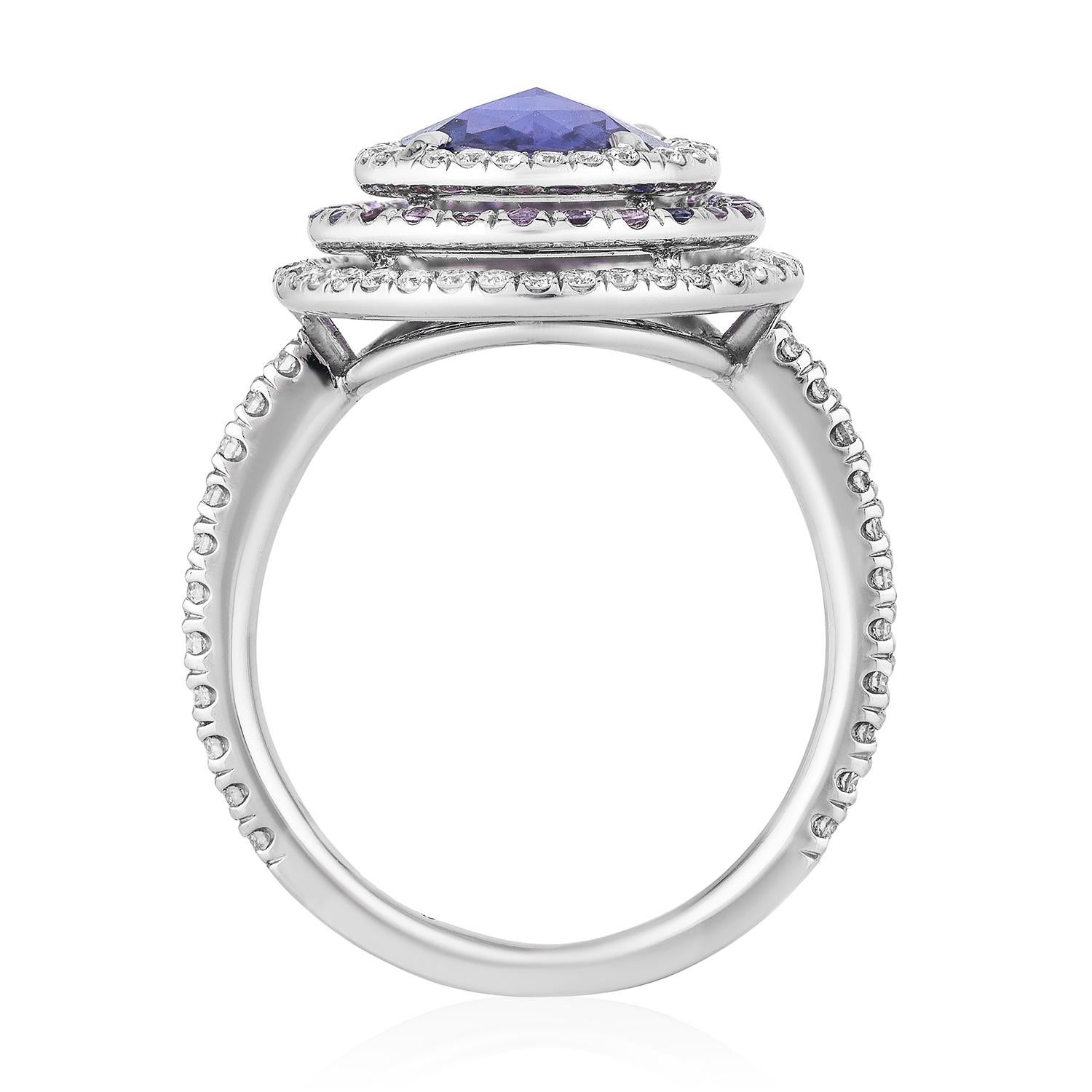 Modern Bayco CDC Certified 1.54 Carat Purple Sapphire Platinum Cocktail Ring For Sale