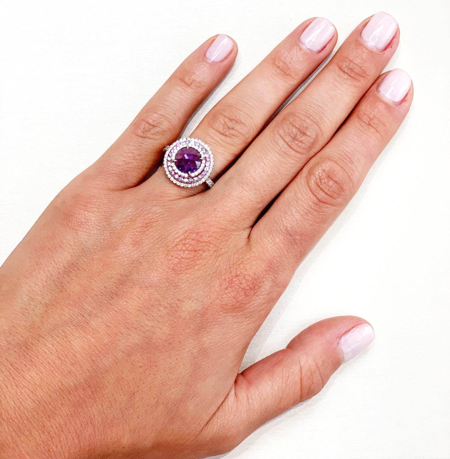 Rose Cut Bayco CDC Certified 1.54 Carat Purple Sapphire Platinum Cocktail Ring For Sale