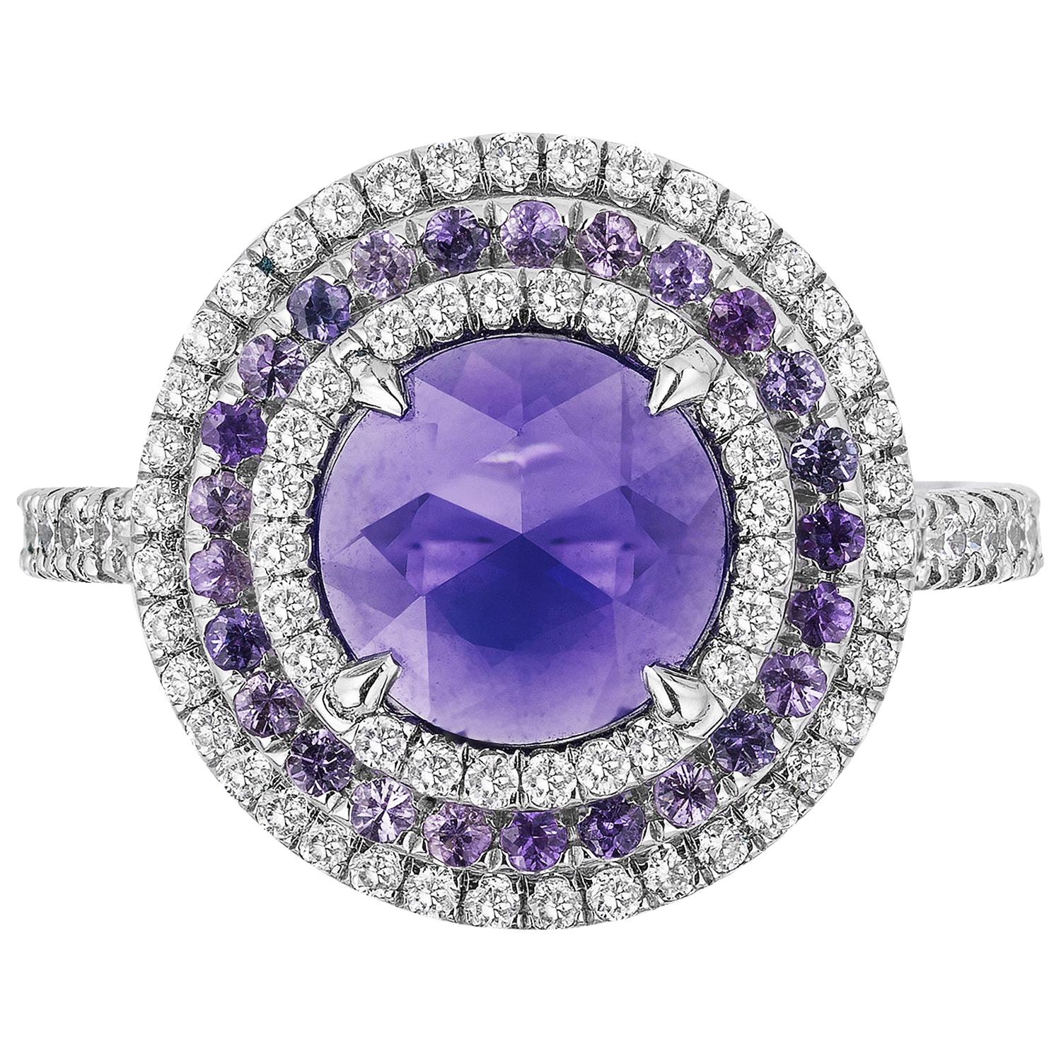 Bayco CDC Certified 1.54 Carat Purple Sapphire Platinum Cocktail Ring For Sale