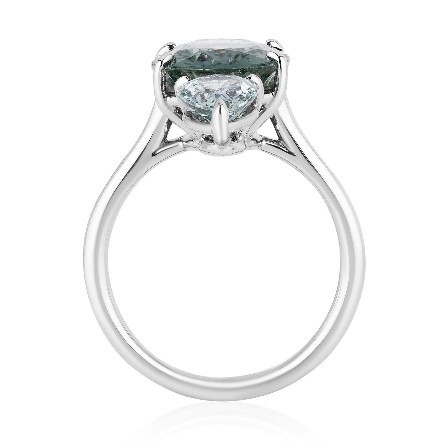 Modern Bayco CDC Certified 7.60 Carat Green Sapphire Platinum Cocktail Ring For Sale